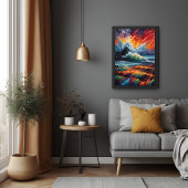 Fiery Ocean Storm - Abstracte zeegezicht kunst Poster