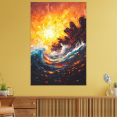Fiery Ocean Wave Hedendaagse Expressionistische Ku Canvas Afdruk (Insitu (Woonkamer))