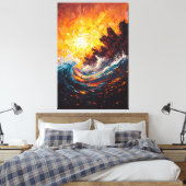 Fiery Ocean Wave Hedendaagse Expressionistische Ku Canvas Afdruk (Insitu (Slaapkamer))