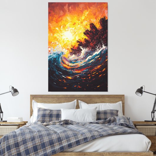 Fiery Ocean Wave Hedendaagse Expressionistische Ku Canvas Afdruk (Insitu (Slaapkamer))