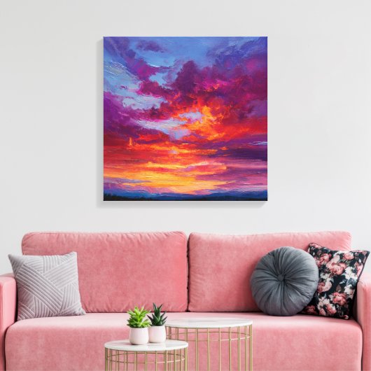Fiery Orange Purple Abstract Landscape Canvas Prin (Insitu (Woonkamer))
