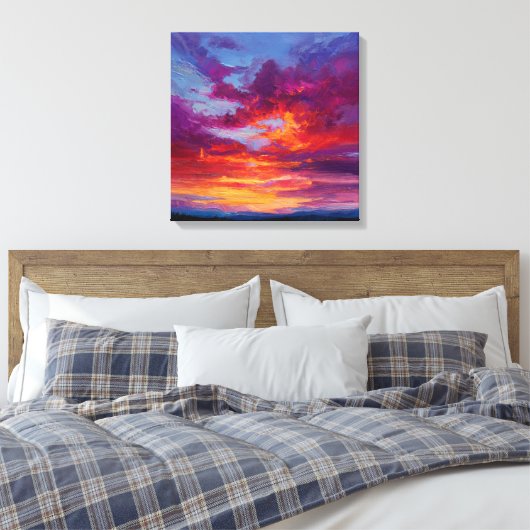 Fiery Orange Purple Abstract Landscape Canvas Prin (Insitu (Slaapkamer))