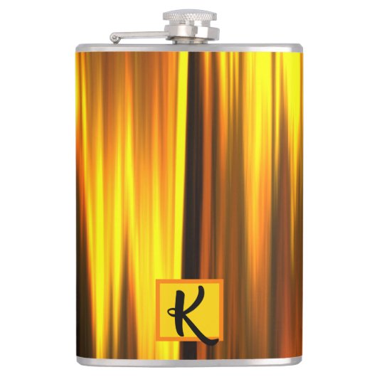 Fiery Oranje Yellow Black Monogram Gift for Men Heupfles (Voorkant)