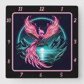 Fiery Phoenix boven Silent Mountain Vierkante Klok (Voorkant)