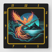 Fiery Phoenix boven Silent Mountains Vierkante Klok (Voorkant)