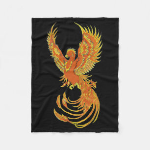 Fiery Phoenix op Black Fleece Blanket