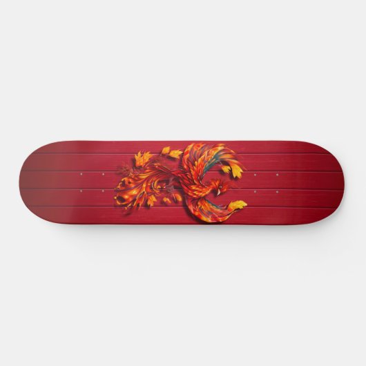 Fiery phoenix rood houten texturen skateboard (Horizontaal)