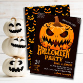 Fiery Pumpkin Jack o lantern bats Spooky Halloween Kaart