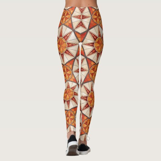 Fiery Red and Orange Starburst - Geometric Mosaic Leggings (Achterkant)