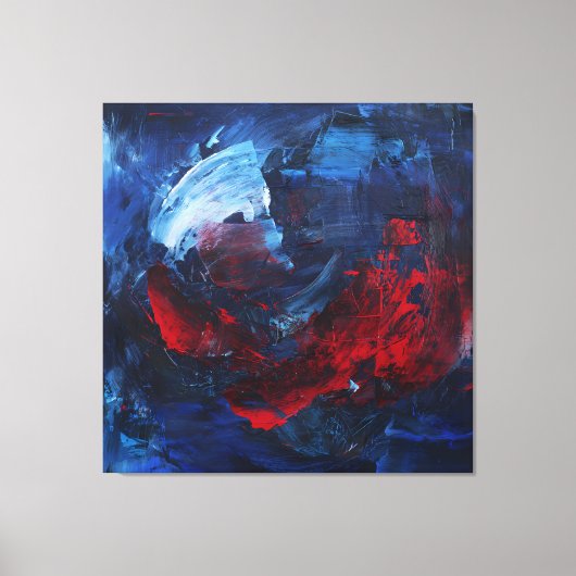 Fiery Red Blue Bold Abstract Wall Art Canvas Afdruk (Voorkant)