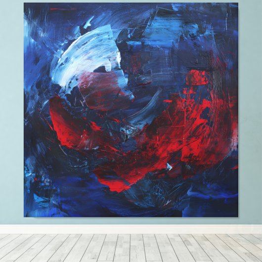 Fiery Red Blue Bold Abstract Wall Art Canvas Afdruk (Insitu (Houten vloer))