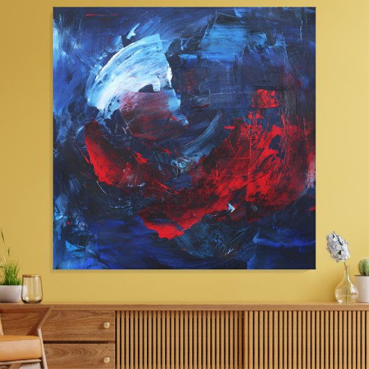 Fiery Red Blue Bold Abstract Wall Art Canvas Afdruk (Insitu (Woonkamer))