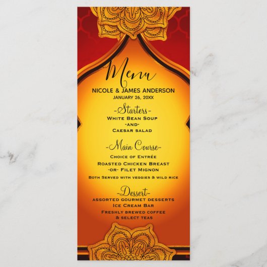 Fiery Red Gold Royal Mandala Indian Menu Marocain (Devant)
