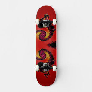 Fiery Red Spiraling Black Holten Fractal Abstract Skateboard