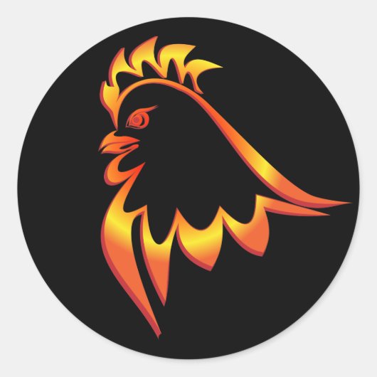Fiery Rooster Ronde Sticker (Voorkant)
