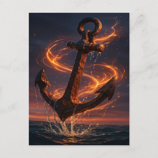 Fiery Rustic Anchor – Nautical Fantasy Wall Art Feestdagenkaart (Voorkant)