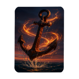 Fiery Rustic Anchor – Nautical Fantasy Wall Art Magneet