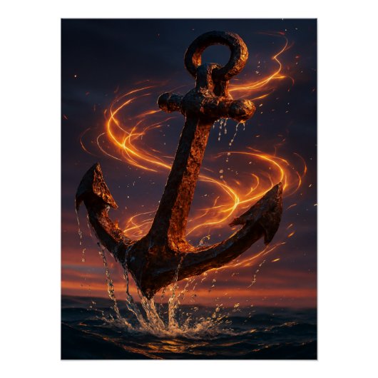 Fiery Rustic Anchor – Nautical Fantasy Wall Art Perfect Poster (Voorkant)