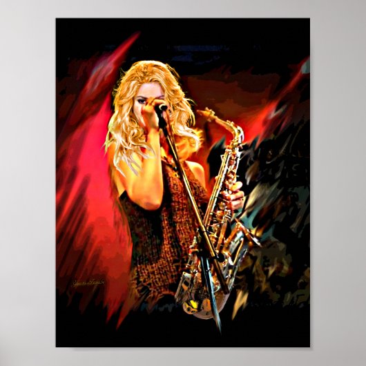 Fiery Saxophone Player Poster (Voorkant)