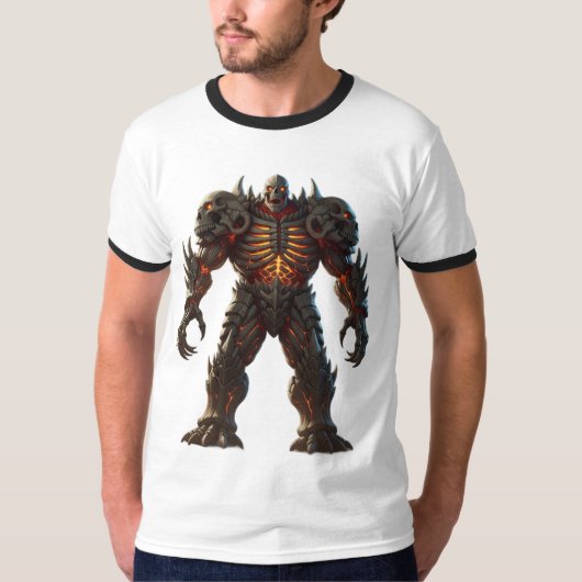 Fiery Skull Armour Dark Fantasy Sci-Fi Creature T-shirt (Voorkant)