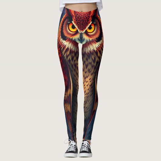 Fiery Spirit Owl: Phoenix Rebirth Art Leggings (Voorkant)