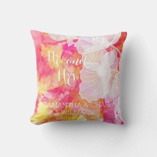 FIERY SUNSET WATERVERF HOLLYHOCK WEDDING PILLOW KUSSEN (Voorkant)