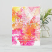 FIERY SUNSET WATERVERF HOLLYHOCK WEDING KAART (Staand voorkant)