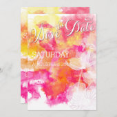 FIERY SUNSET WATERVERF HOLLYHOCK WEDING SAVE THE DATE (Voorkant / Achterkant)