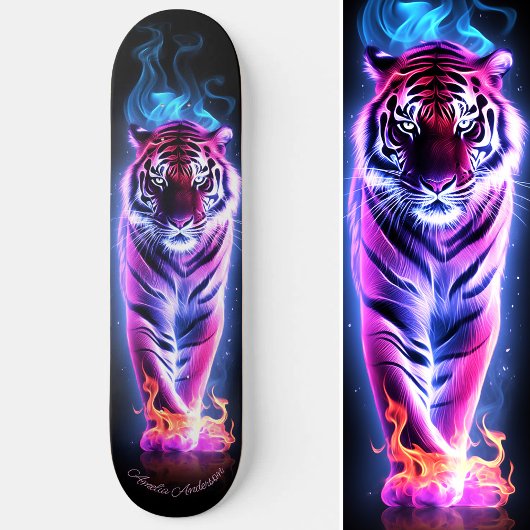 Fiery Tiger Roze & Blauw Gloeiende Koele Stijl Skateboard