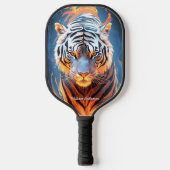 Fiery Tiger Sinaasappel & Blauw Gloeiende Koele St Pickleball Paddle (Voorkant)