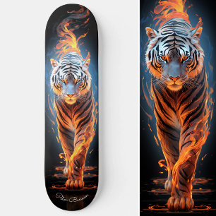 Fiery Tiger Wit & Blauw Gloeiende Koele Stijl Skateboard