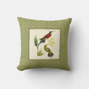 Fiery Topaz Hummingbirds Damask Coussin