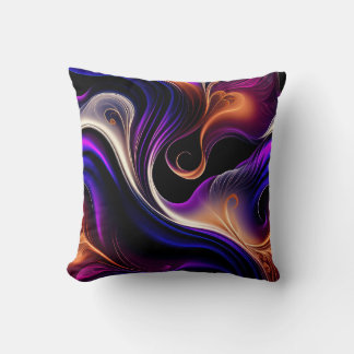 Fiery Waves - Bold Purple, Orange - Gold Abstract Kussen
