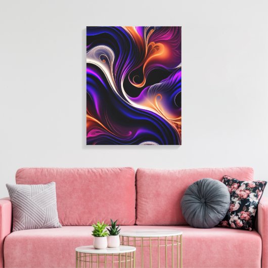 Fiery Waves - Vet Paarse, Sinaasappel, Goud Abstra Canvas Afdruk (Insitu (Woonkamer))