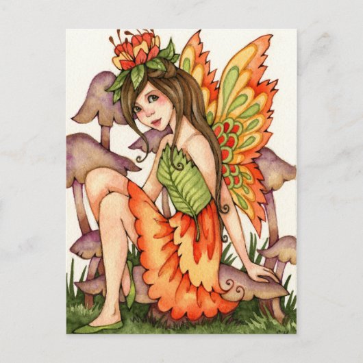 Fiery Wings - Autumn Fantasy Fairy Art Briefkaart (Voorkant)
