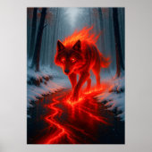 Fiery Wolf in Snow Fantasy Spirit Animal Poster (Voorkant)
