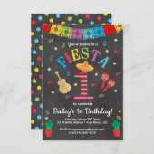 Fiesta 1er Anniversaire Invitation Colorée Chalkbo (Devant / Derrière)