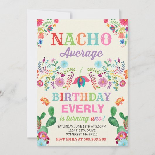 Fiesta 1st Birthday Uitnodiging Nacho Gemiddelde P (Voorkant)