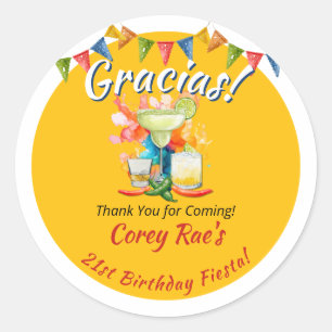 Fiesta 21e Verjaardag Dank Je Custom "Gracias" Ronde Sticker