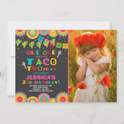 Fiesta 2e anniversaire Invitation Taco fête du Two (Devant)