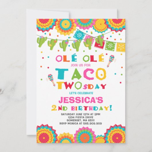 Fiesta 2e anniversaire Invitation Taco fête du Two (Devant)