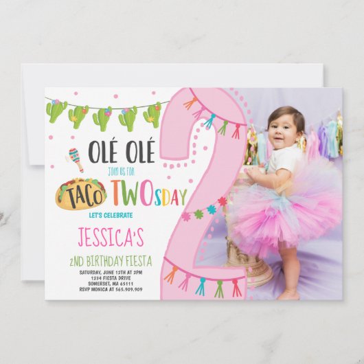 Fiesta 2e verjaardag Uitnodiging Taco Twosday Part (Voorkant)