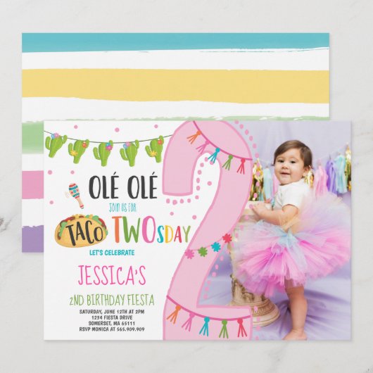 Fiesta 2e verjaardag Uitnodiging Taco Twosday Part (Voorkant / Achterkant)