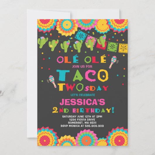 Fiesta 2e verjaardag Uitnodiging Taco Twosday Part (Voorkant)