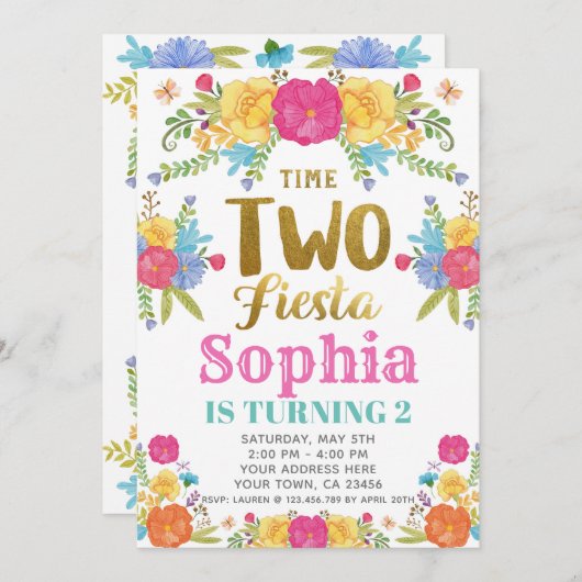 Fiesta 2e verjaardagsuitnodiging kaart (Voorkant / Achterkant)