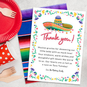 Fiesta Baby shower Bedankt Card – Floral Sombrer