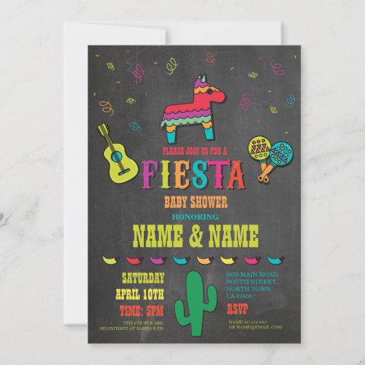 Fiesta Baby shower Couples Chalk Invitation mexica (Devant)