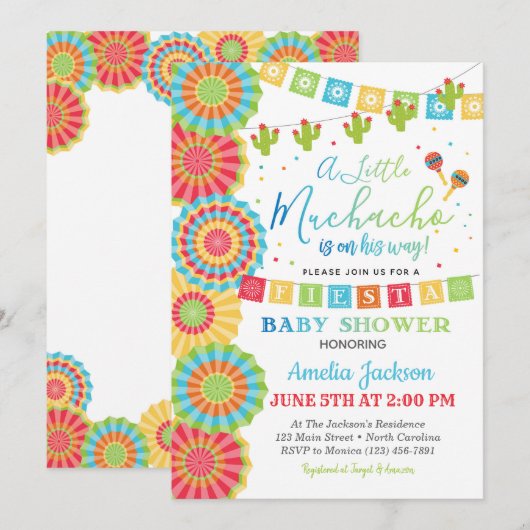 Fiesta Baby shower Invitation Boy Fiesta (Devant / Derrière)