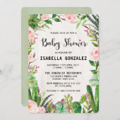 Fiesta Baby shower Invitation Cactus Roze Bloemen Kaart (Voorkant / Achterkant)