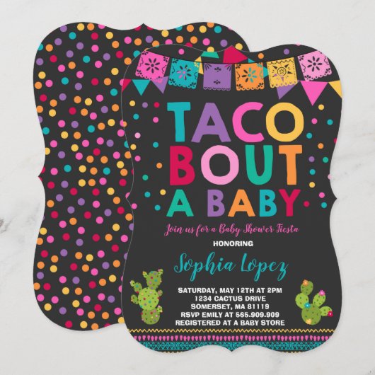 Fiesta Baby shower Invitation Taco Bout A Baby Kaart (Voorkant / Achterkant)